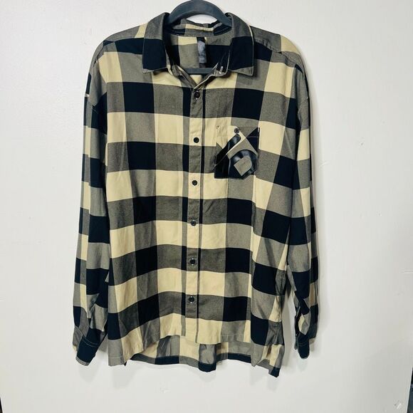 Adidas Black Tan Plaid Check Long Sleeve Button Up Shirt five ten Five Ten Brand - Picture 2 of 12
